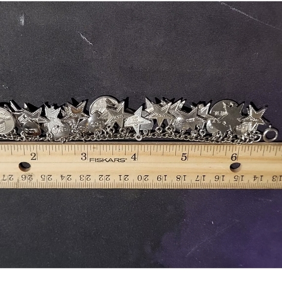 Vintage  Sterling Silver BEO Sorority Charm Bracelet Stars Hearts 40 Charms - Picture 2 of 2